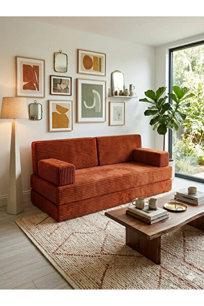 BAKIRÖZÜ HOME Premium Fitilli Kadife Kumaş, Konforlu Yer Kanepesi ,Modüler Ko...