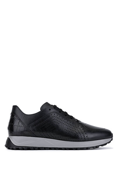 Tamer Tanca Men's Genuine Leather Black Sneakers & Sports Shoes