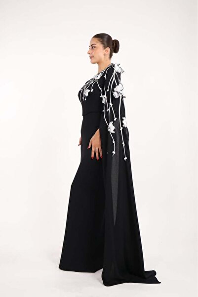 Generic long black evening dress with one sleeve