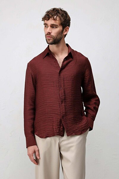 Antioch Bordo Crinkled Relax Fit Erkek Gömlek