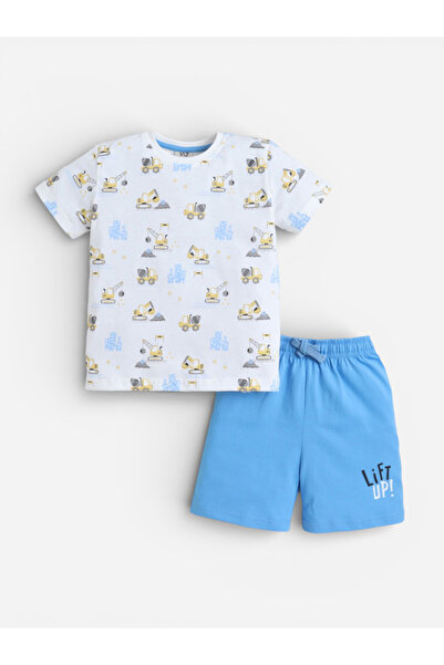 Victor and Jane Boys Construction Vehicle Print Cotton Pajama Set – T-Shirt &...