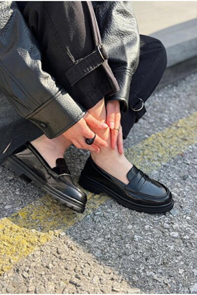 I Love Shoes Kastrel Kasın Loafer Μαύρο ζαρωμένο λουστρίνι