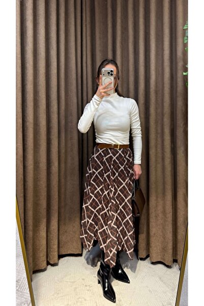 Maysa Brown Cream Transitional Asymmetric Cut Skirt