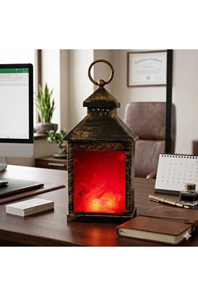 HERBALACCESSORY Led Işıklı Alev Efektli Dekoratif Şömine Fener