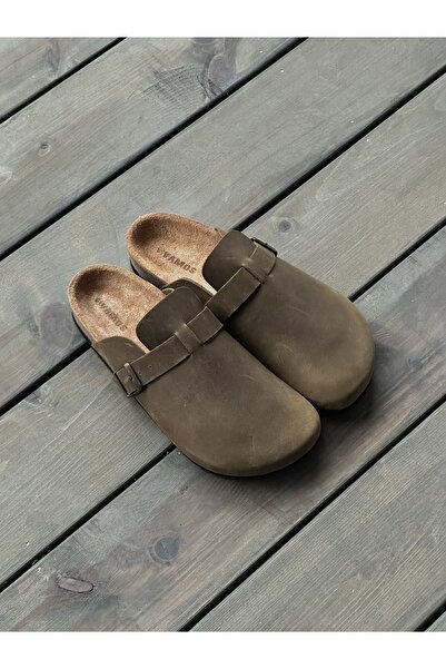 BYBASICMAN Kaki Prirodna koža Sabo Papuče V-004