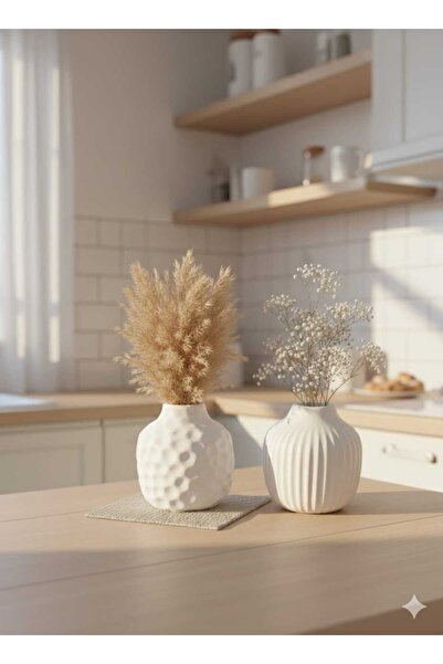 M&C Concept El Yapımı Taş Tozu 2’li Dekoratif Vazo Seti – Modern Minimal Salo...