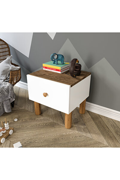 KZNMOB HOME Bohem Komodin Beyaz-Ceviz - Tamamı MDF