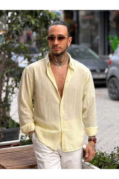 manch collection Kendinden Patterned Oversized Göbiş Shirt Yellow