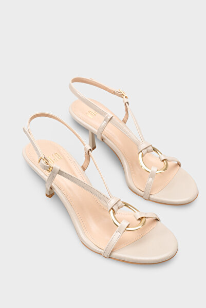 LOJO Pantofi de damă cu vârf oval, aurii, cu cataramă cu toc și bandă la spat...