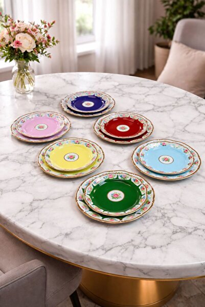 BY.RAYKA PORSELEN El Dekor SARAY SERİSİ PORSELEN EL BOYAMA 6 KİŞİLİK SERVİS P...