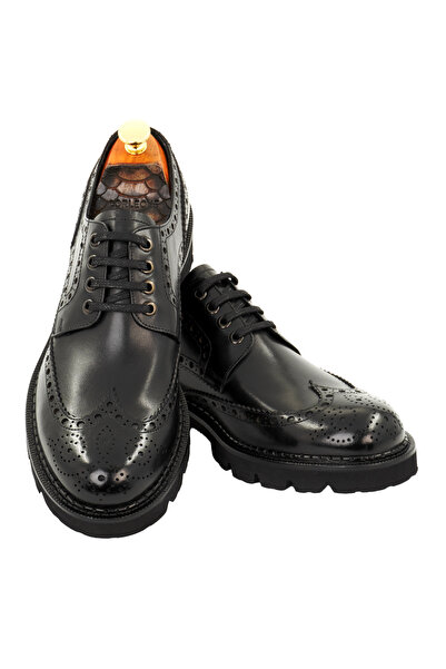 the corleone Siyah Hakiki Deri Brogue Ayakkabı Eva Taban Fiyapalı Oxford & Gü...