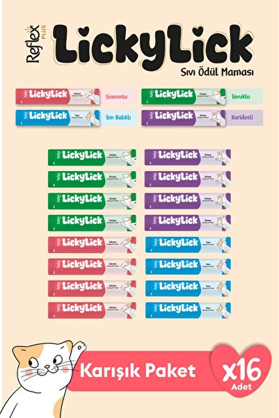 Reflex Plus LickyLick Sıvı Ödül Maması Karışık Paket 15g x 16 Adet