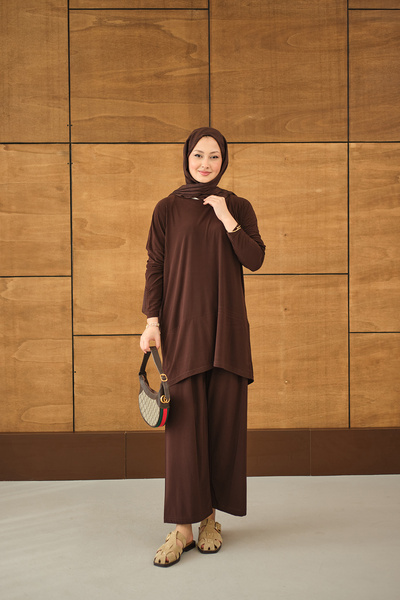 LOCCO Women's Sewing Detail Slit Set Brown