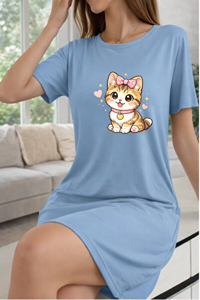HOFFNUNG Unisex Short Sleeve Round Neck Love Kitten Solid Color Long Tshirt