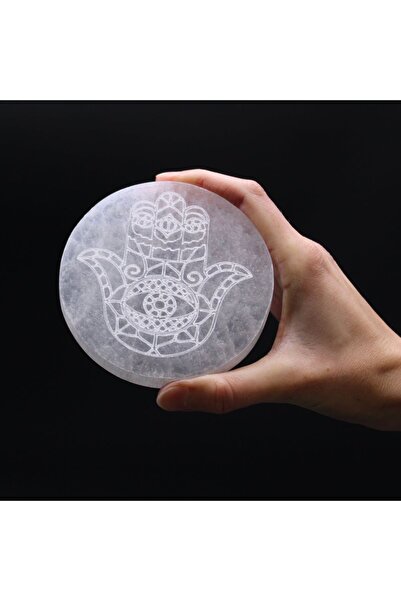 Namaruna Medium Selenite Plate 10 cm - Hamsa