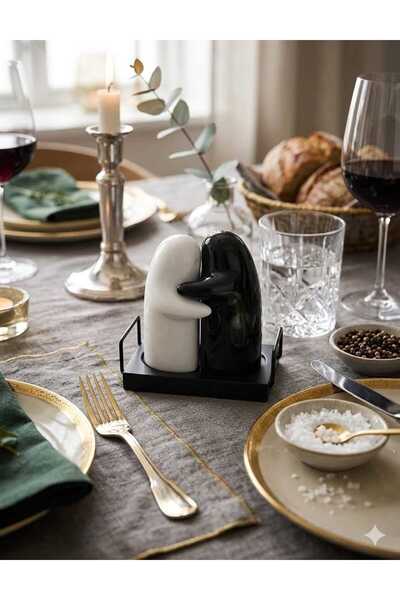 ASG Decorative Porcelain Salt and Pepper Shakers, Double Set, Black-White, 2 ...