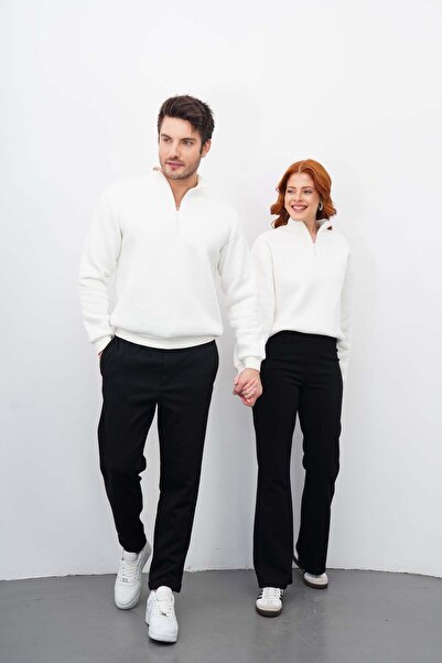 Merci Sevgili Kombin 4 ‘lü Kadın&Erkek Siyah-Beyaz Sweatshirt Pantolon Alt-Üs...