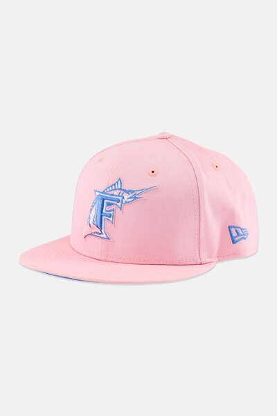 NEW ERA قبعة رجالية من فريق فلوريدا مارلينز من دوري البيسبول الرئيسي، لون وردي