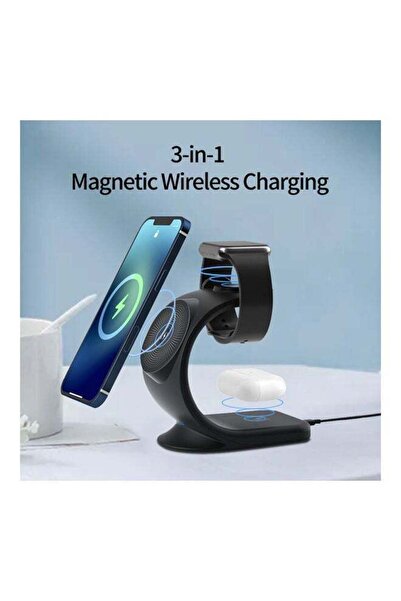 Arabest 3-in-1 Magnetic Wireless Charging Stand for Multiple Devices, Black