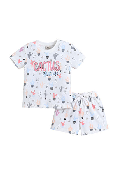 Victor and Jane Girls Cactus Print Cotton Pajama Set – T-Shirt & Shorts Night...