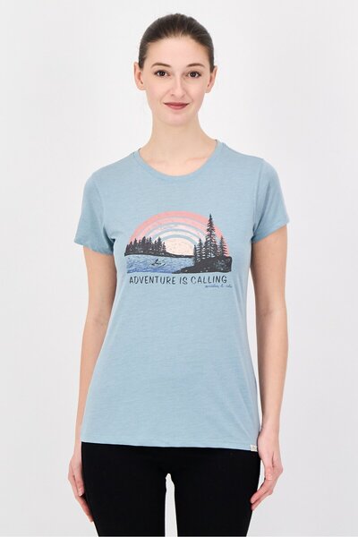 Mountain And Isles Women Crew Neck Graphic Print Short Sleeve Top, Mist Blue