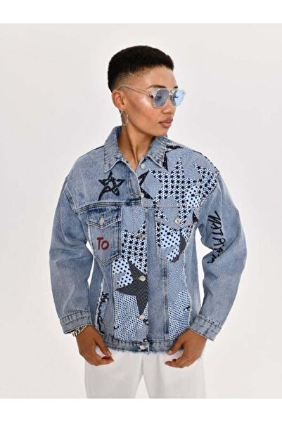 Kokoşum Butik 2548 Starry Jean Jacket Blue