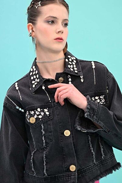 Kokoşum Butik 2645 Stoned Jean Jacket Black