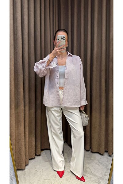 Maysa Oversize Striped Shirt-Red