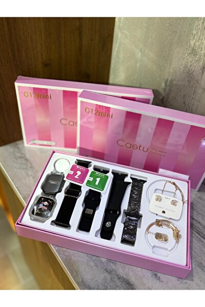 CASTU G12 Mini Akıllı Saat AMOLED Ekran Seti Bileklik Küpe Kolye Hediyeli