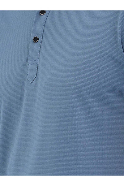 STATUS QUO Solid Henley Neck Regular Fit Slate Blue T-shirt