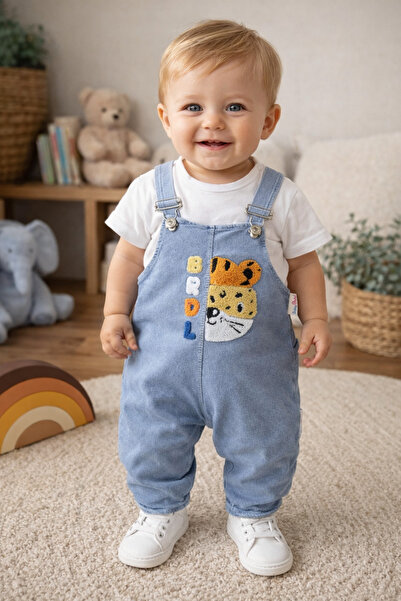 Baby Buu Kaplan Nakışlı Denim Kotlu Erkek Bebek Bayramlık Salopet Bahçıvan 6-...