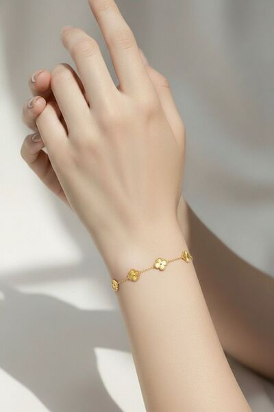 FASHİON JEWELRY Yonca Figür Detaylı Çelik Bileklik – Minimal Zincir Kadın Bil...