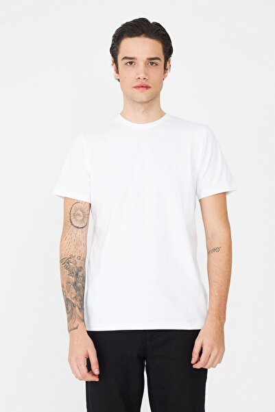 White Stone White Crew Neck Basic Men's T-Shirt