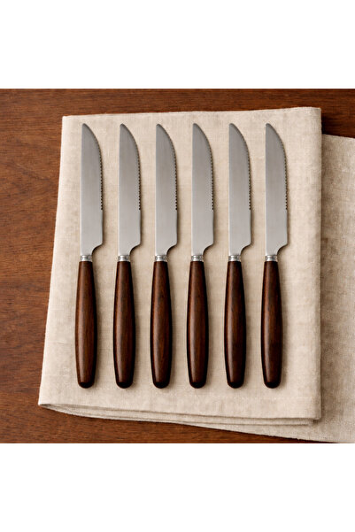 Karma Home 6'Lı Ahşap Saplı Tırtıklı Yemek Bıçağı – Paslanmaz Çelik
