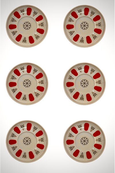DUKKANI ISTANBUL Porcelain Tea Plate for 6 People Classic Coffee Shop Red Tea...