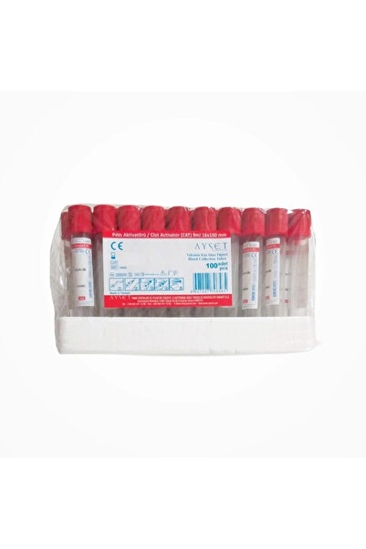 Ayset Kan Alma Aktivatör Tüpü Kırmızı Kapak 9ml - 100'lü Paket