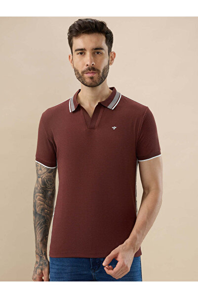 STATUS QUO ذو ملمس بارز بولو بلون الصدأ، بقصة عادية ونسيج وافل