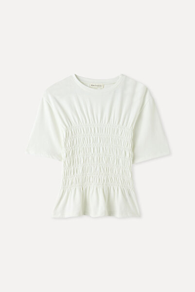 Mudo Ruched Cycling Collar Short Sleeve Blouse