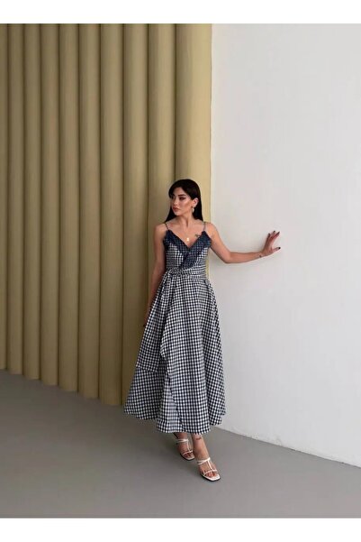 Cool & Sexy Γυναικείο φόρεμα Καρό Δαντέλα τεμαχίων με διακόσμηση στην πλάτη, ...