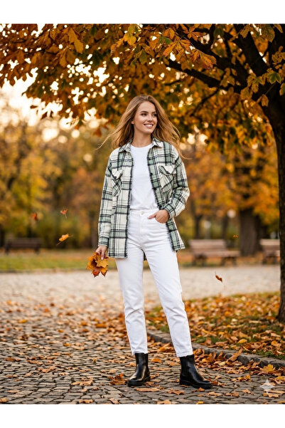 Polologin Butik Γυναικείο πράσινο πουκάμισο ξυλοκόπος Καρό τεμαχίων - oversiz...