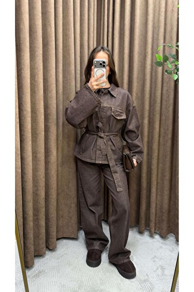 Maysa Brown Belted Jeans Suit