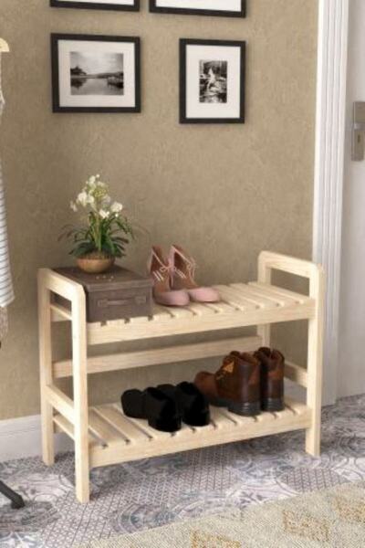 Empressco Doğal Ahşap 2 Katlı Masif Ayakkabılık 68x52x30 cm