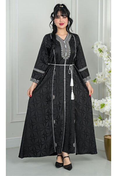 Nice Model Luxurious Black Jacquard Evening Kaftan with Silver Crystal Embroi...