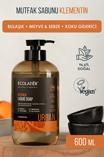 ECOLATIER Klementin Doğal Mutfak Sabunu 600 ml | Vegan Sıvı Bulaşık & Sebze T...