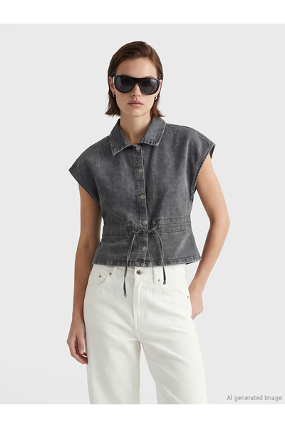 LC Waikiki Ανθρακί Γιακάς πουκαμίσου Γυναικείο τζιν Γιλέκο