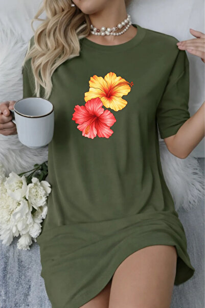 HOFFNUNG Tricou unisex cu mânecă scurtă, guler rotund, cu flori roșii și galb...