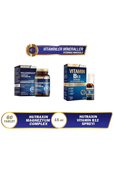 Nutraxin Magnezyum Complex 60 Tablet 125 Mg - Vitamin B12 Sprey 15 ml – Metil...