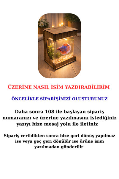 EMSE Beta Mini Ledli ışıklı Akvaryum Ahşap Tasarım Kahverengi Hediyelik Kişiye özel Üretim