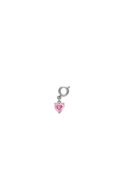 Silveranka 925 Ayar Gümüş Minimal Pembe Kalp Kolye Ucu - Charm