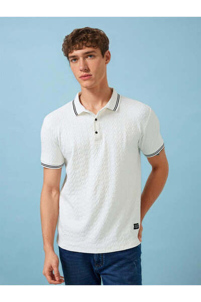 STATUS QUO Textured Contrast Tipping Regular Fit White Polo T-shirt